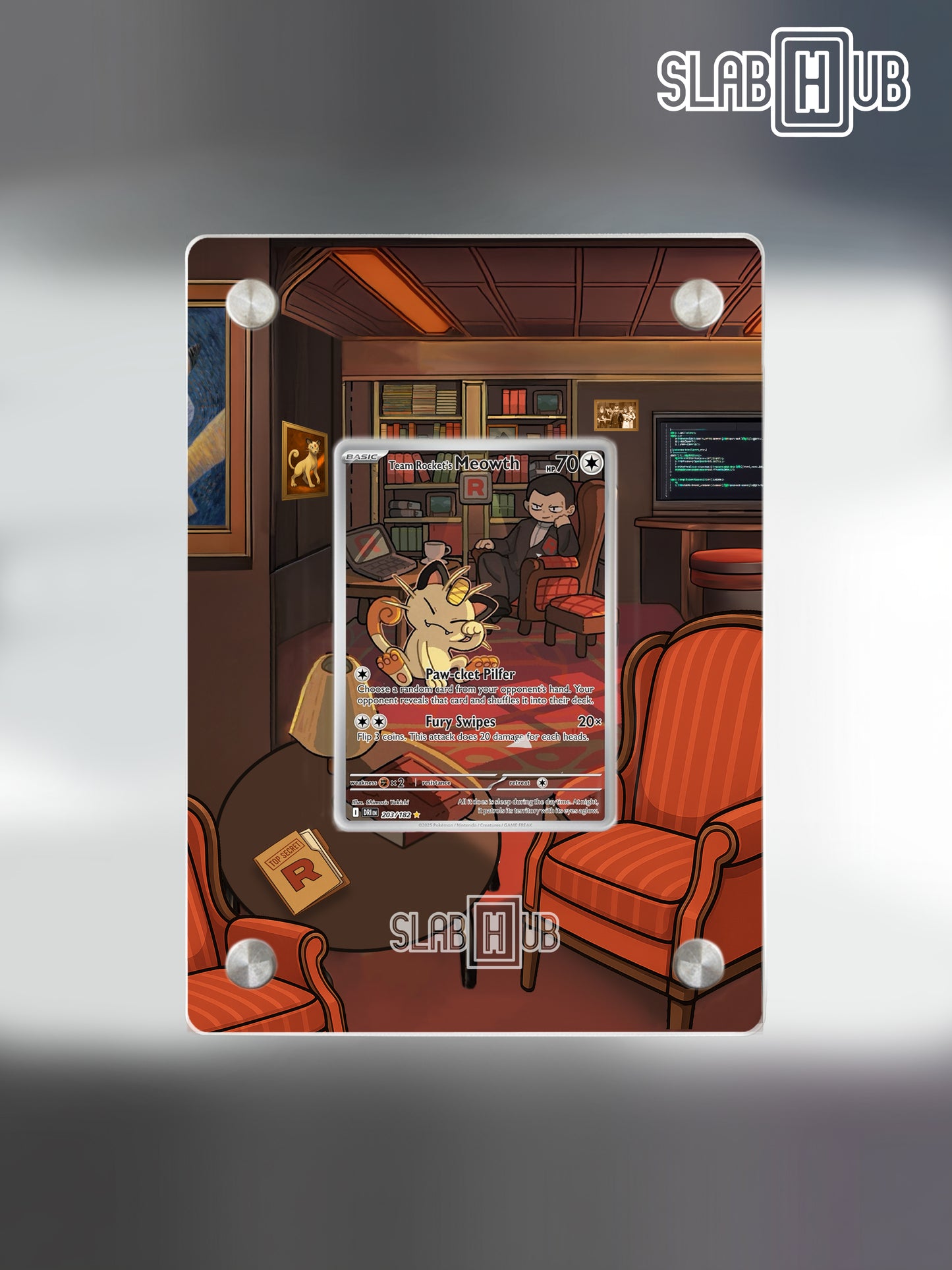 Team Rocket's Meowth DRI 203/182 | Destined Rivals | Slab Hub Edition