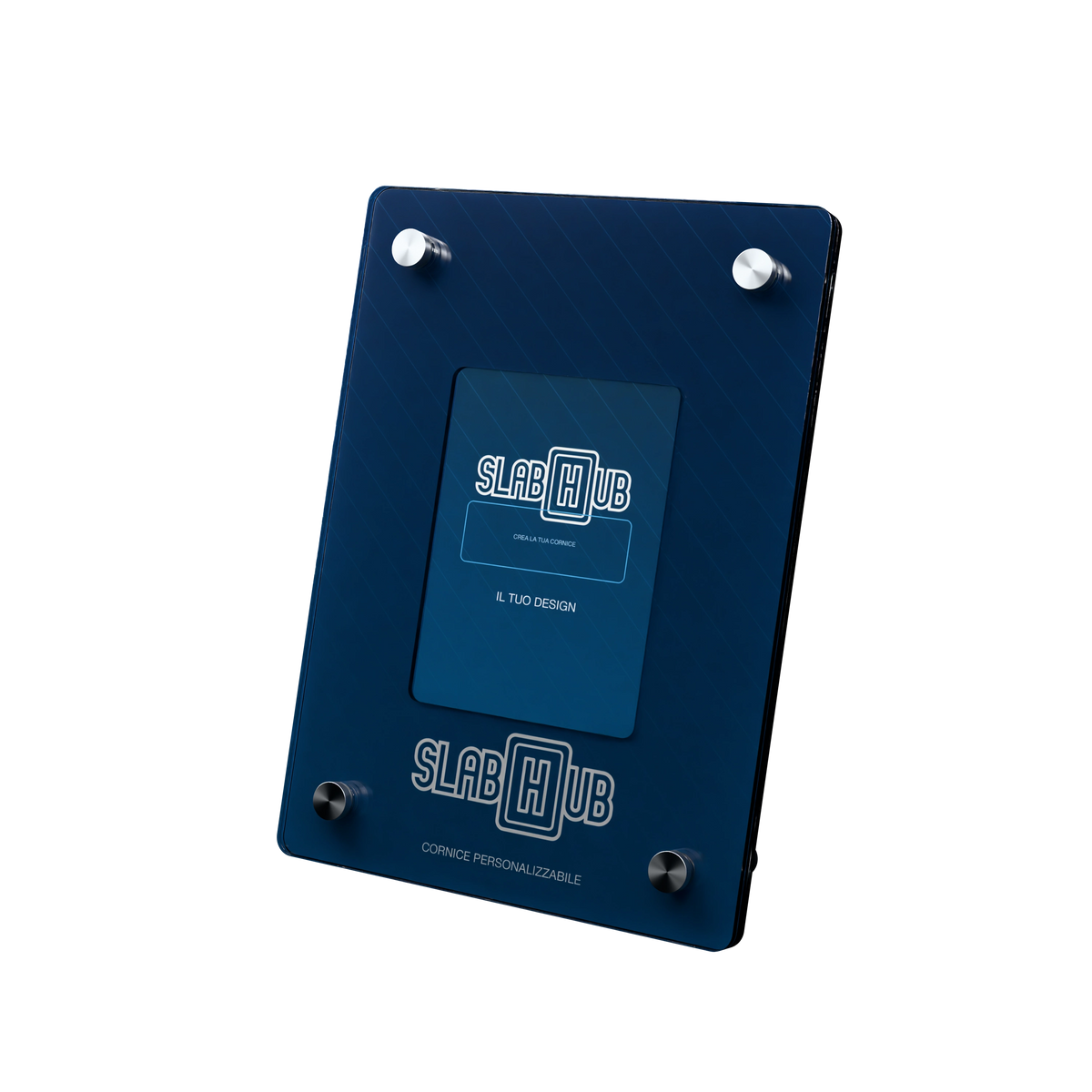 Custom SlabHub display frame – three-quarter view