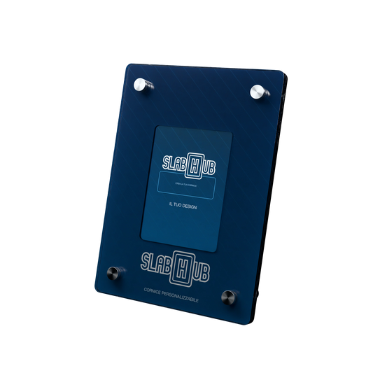 Custom SlabHub display frame – three-quarter view