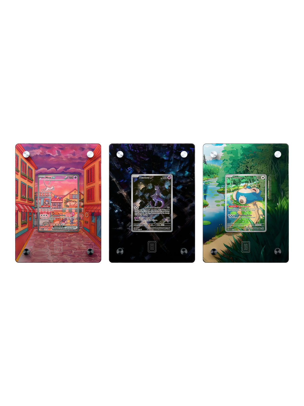 Mew, Mewtwo & Snorlax SlabHub display frame bundle – front view