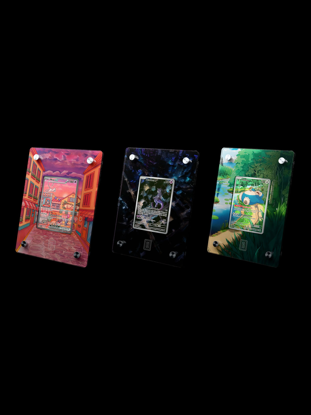 Mew, Mewtwo & Snorlax SlabHub display frame bundle – three-quarter view